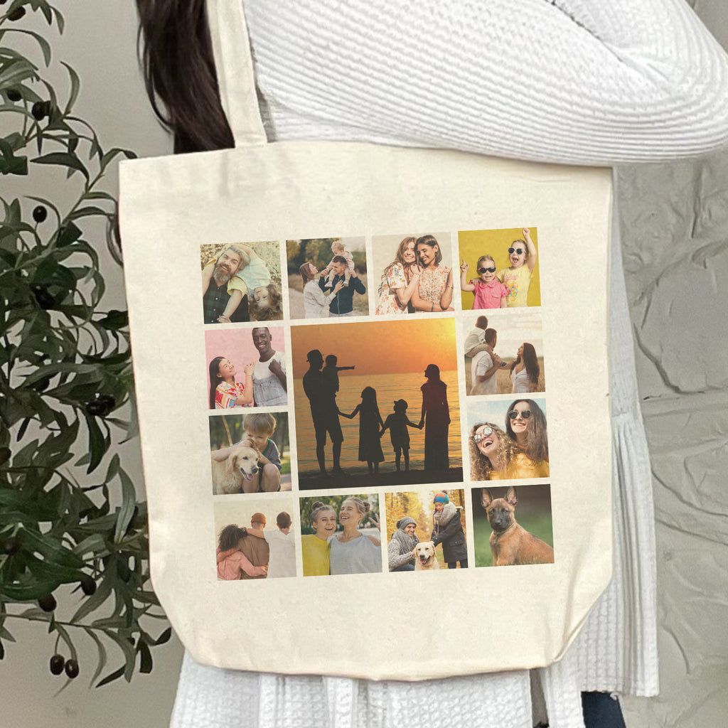 Personalised 13 Photo Collage Upload - Canvas Tote Bag