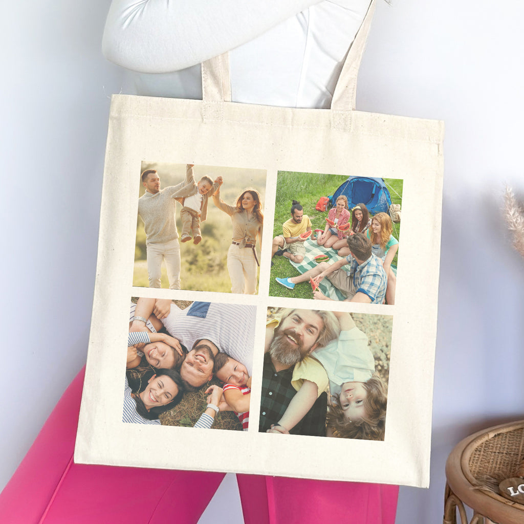 Personalised 4 Photo Collage Upload - Canvas Tote Bag