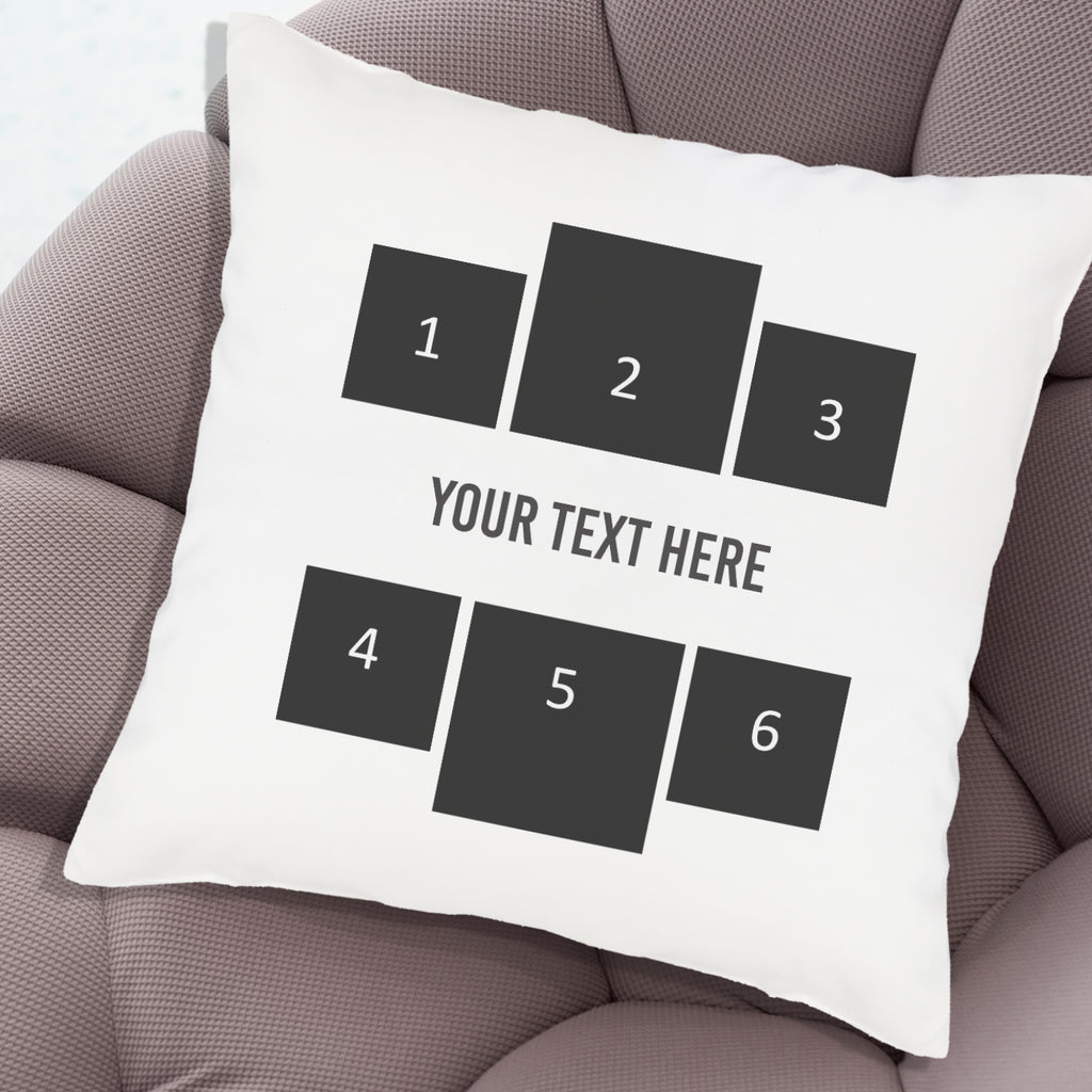 Personalised 6 Photos & Text - Printed Cushion Cover - One Size