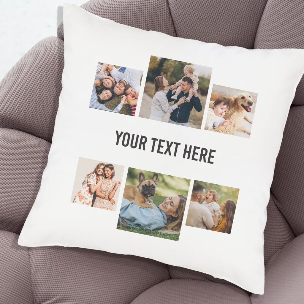 Personalised 6 Photos & Text - Printed Cushion Cover - One Size