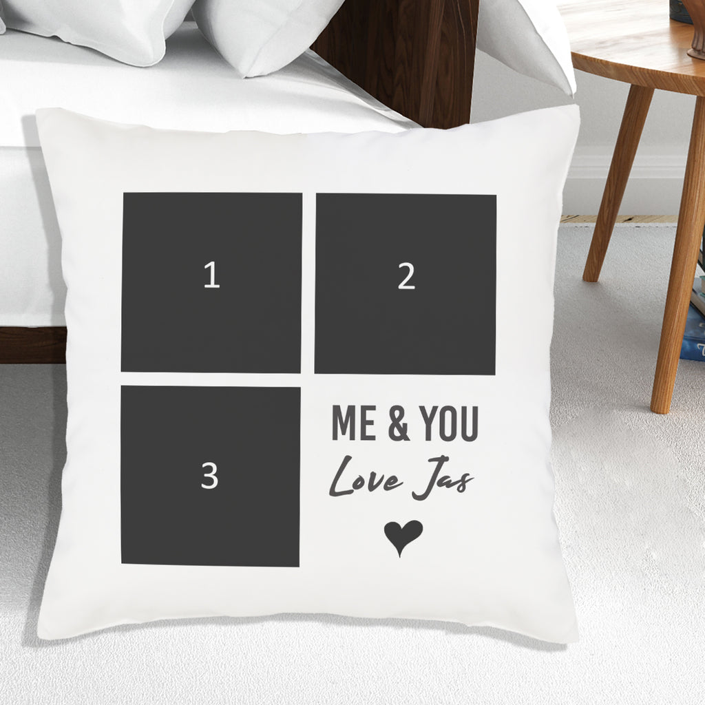 Personalised 3 Photo Upload & Love You Text - Printed Cushion Cover - One Size