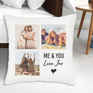 Personalised 3 Photo Upload & Love You Text - Printed Cushion Cover - One Size
