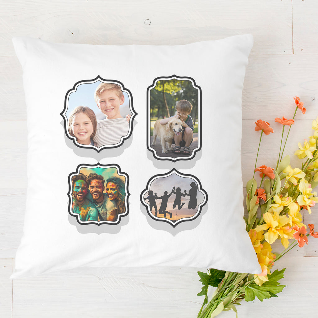 Personalised 4 Photo Frames - Printed Cushion Cover - One Size