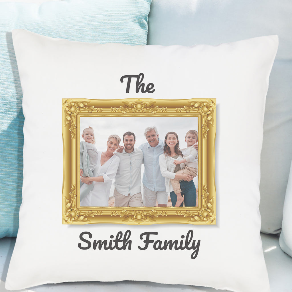 Personalised Photo Frame & Family Name - Printed Cushion Cover - One Size
