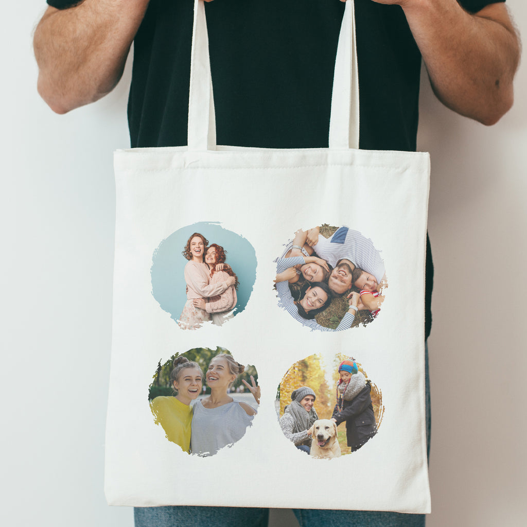 Personalised 4 Photo Circles- Canvas Tote Bag