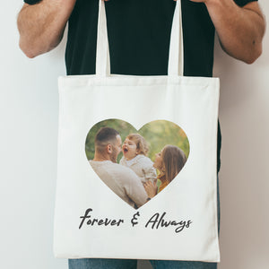 Personalised Heart Photo & Text - Canvas Tote Bag