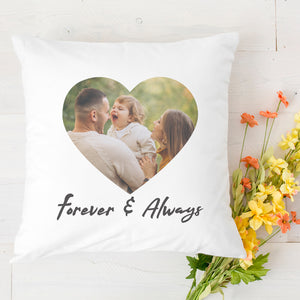 Personalised Heart Photo & Text - Printed Cushion Cover - One Size
