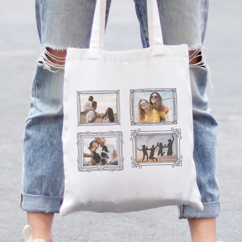 Personalised 4 Photo Rectangle Frames Upload - Canvas Tote Bag