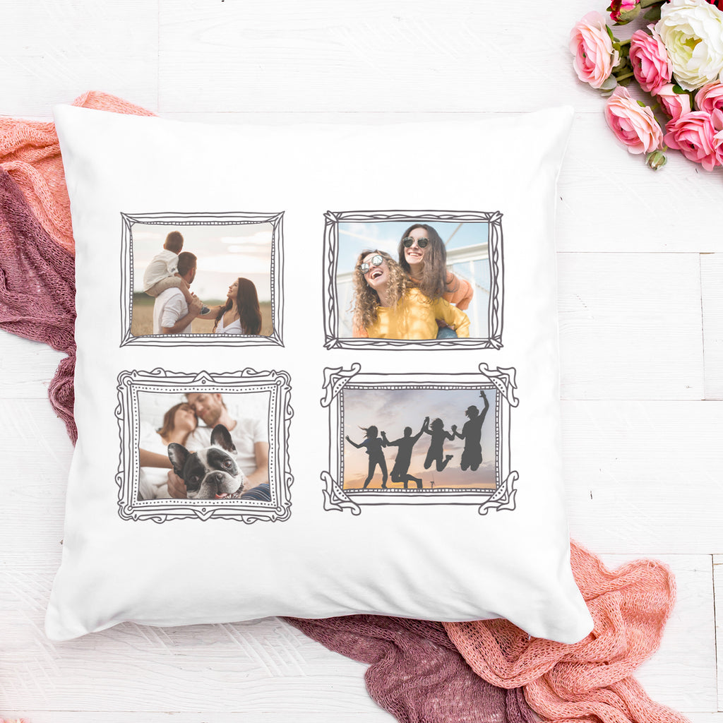 Personalised 4 Photo Rectangle Frames Upload - Printed Cushion Cover - One Size