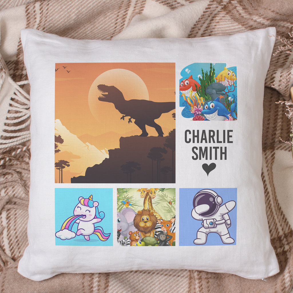Personalised Kids 5 Photos & Name - Printed Cushion Cover - One Size