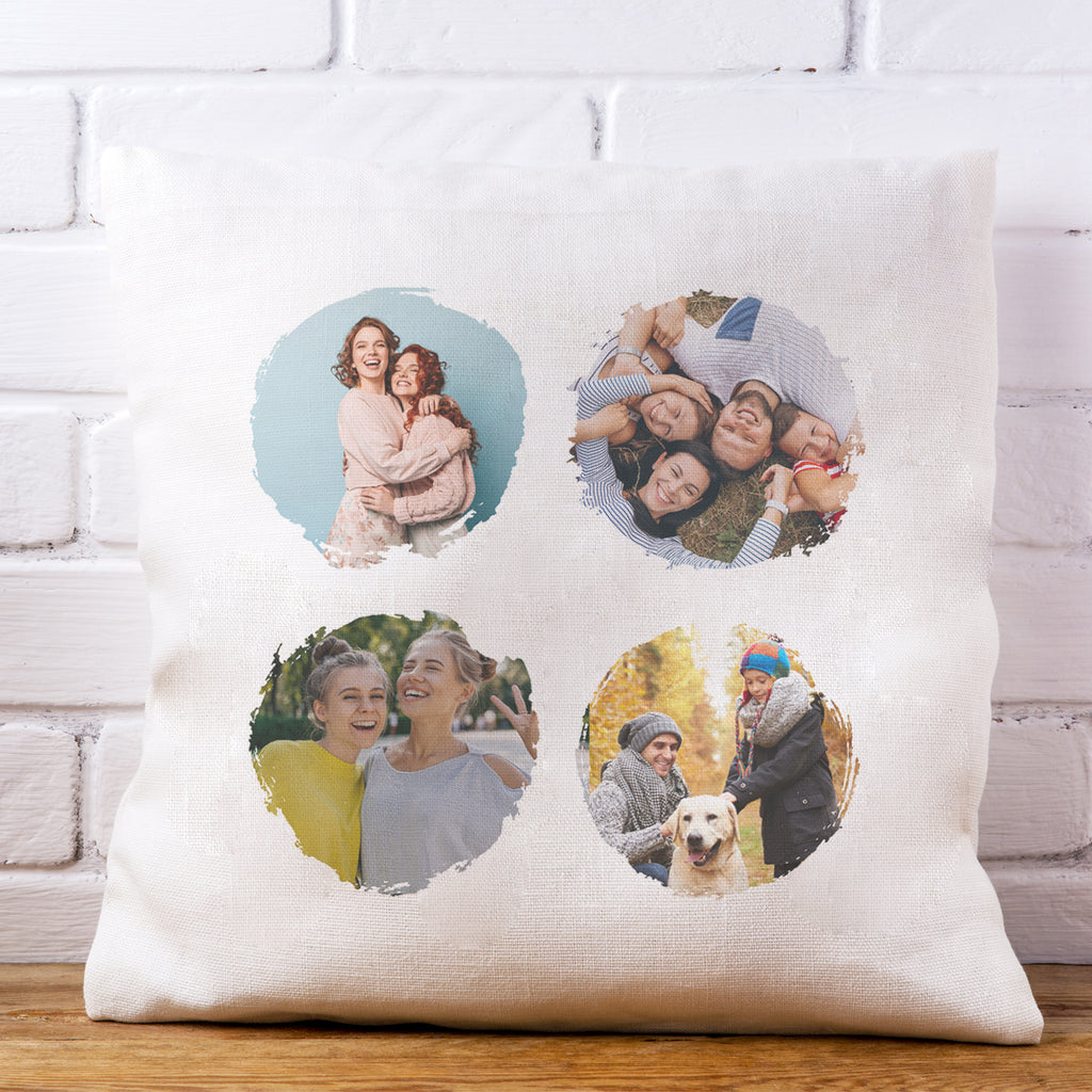 Personalised 4 Photo Circles - Printed Cushion Cover - One Size