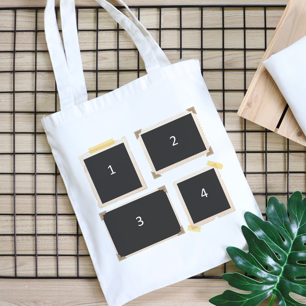 Personalised 4 Photo Coloured Polaroids - Canvas Tote Bag