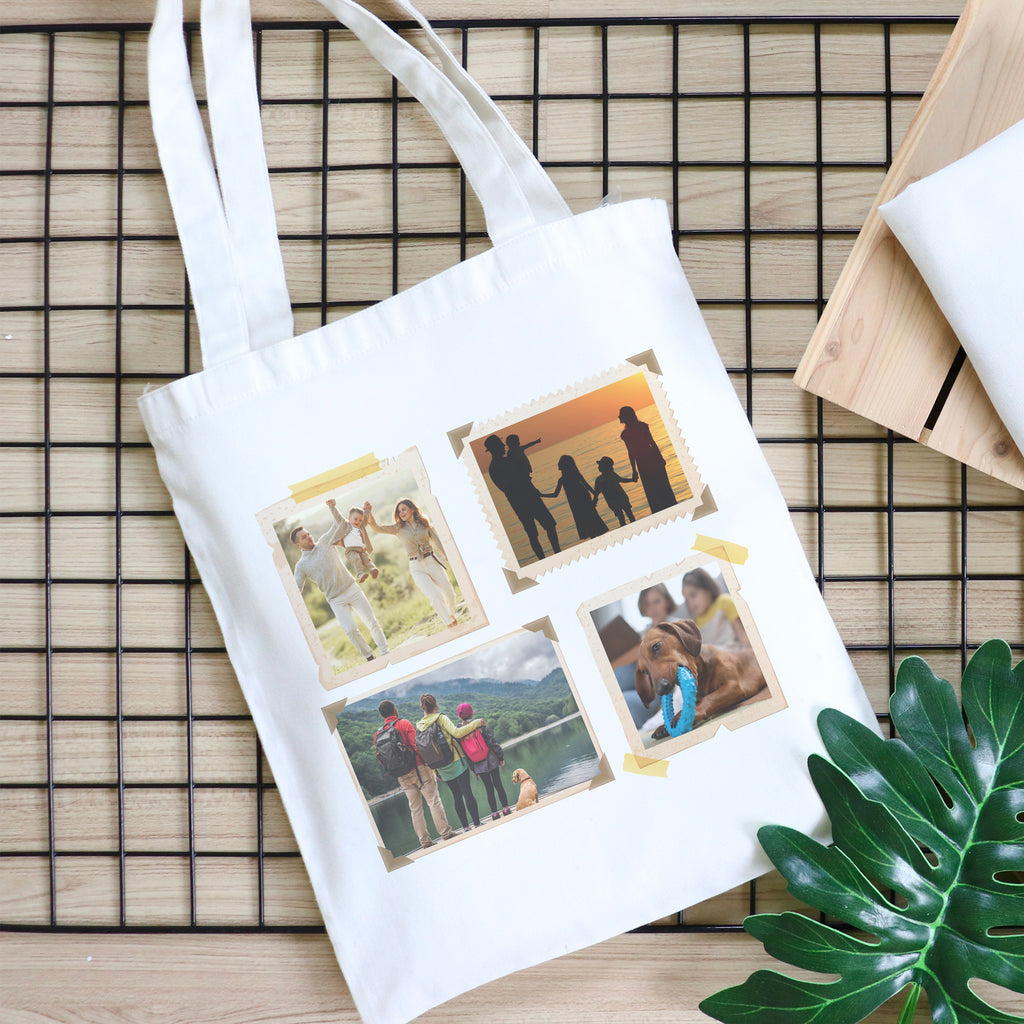 Personalised 4 Photo Coloured Polaroids - Canvas Tote Bag