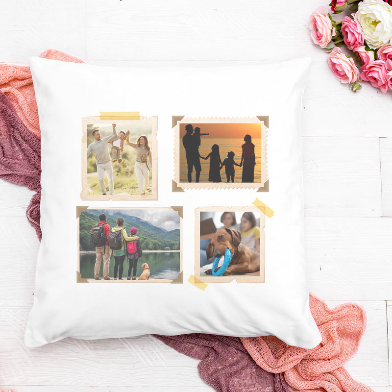 Personalised 4 Photo Coloured Polaroids - Printed Cushion Cover - One Size