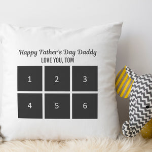 Happy Father's Day Cushion with 6 Photos - Printed Cushion Cover - One Size