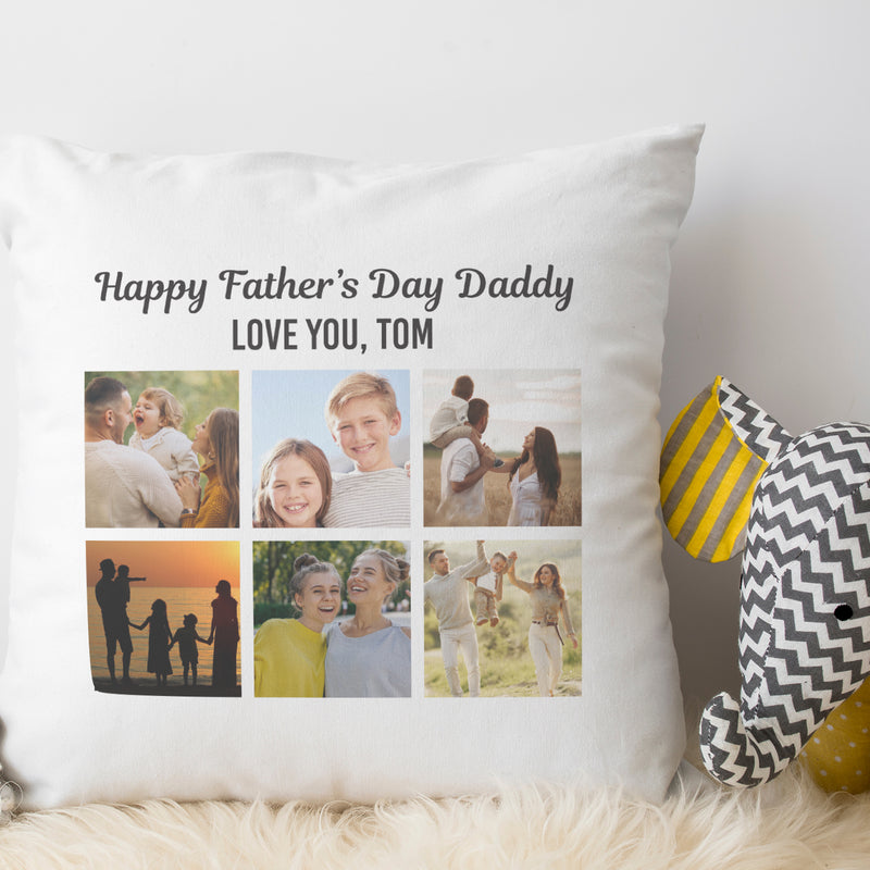 Happy Father's Day Cushion with 6 Photos - Printed Cushion Cover - One Size