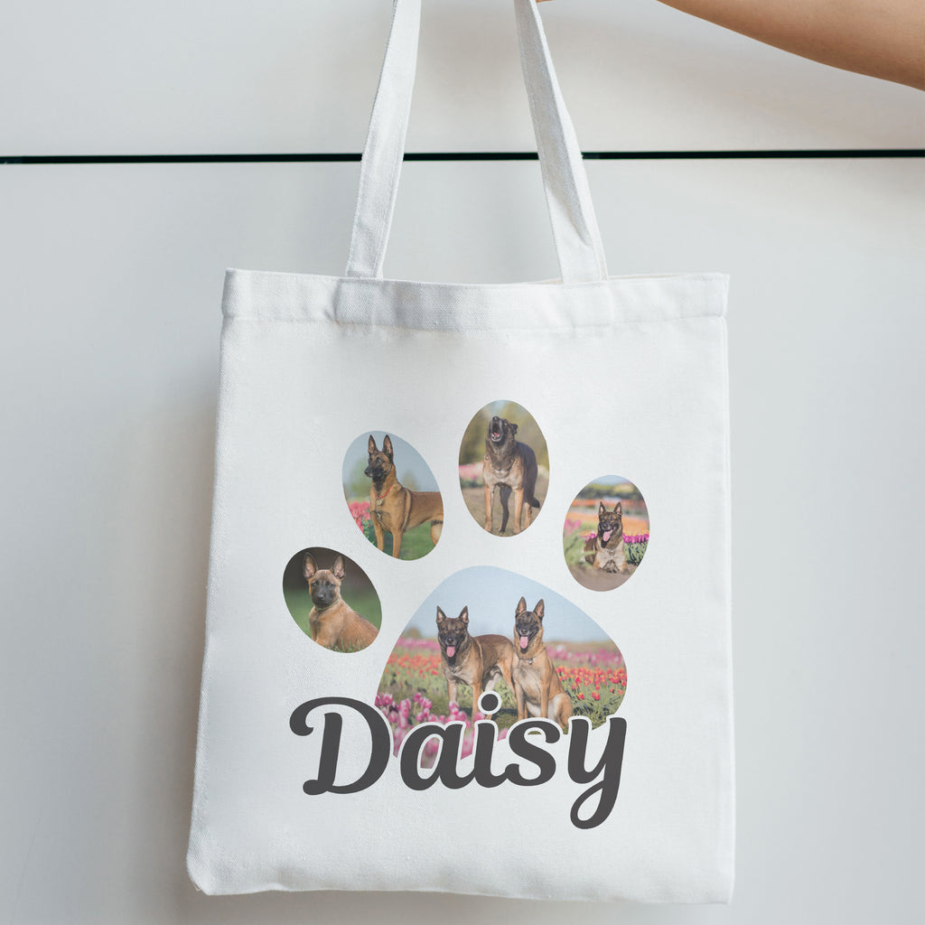 Personalised 5 Photo Paw & Name - Canvas Tote Bag