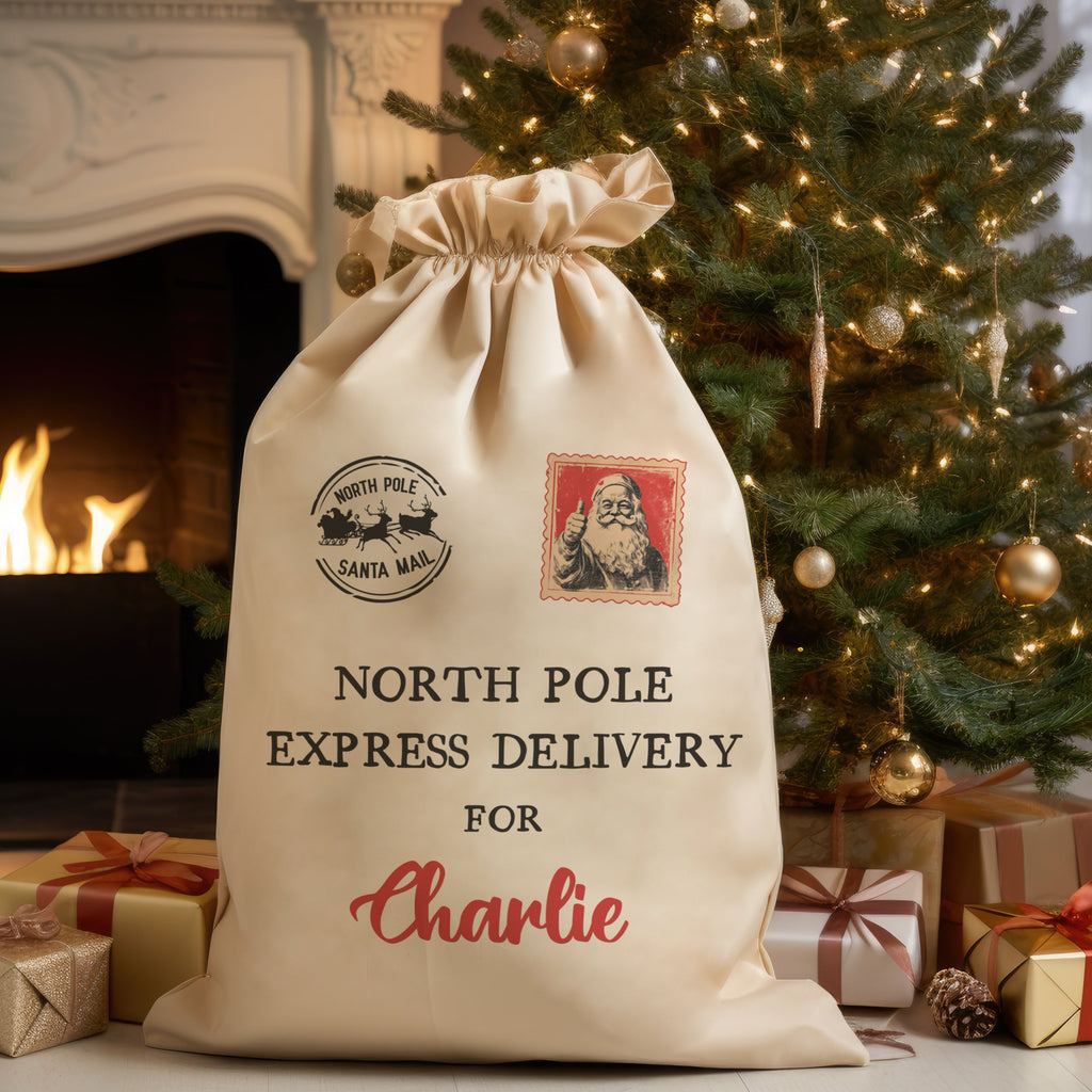 Personalised North Pole Express Delivery For... - Christmas Santa Sack