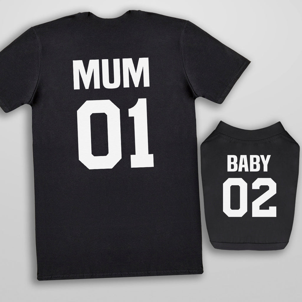 Mummy 01 Baby 02 - Dog T-Shirt And Mens/Womens T-Shirt Set - (Sold Separately)