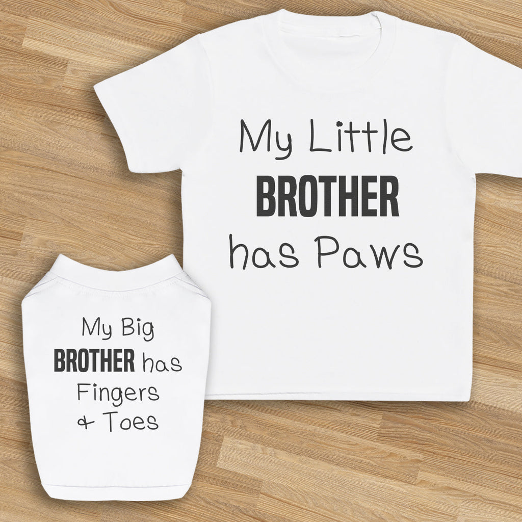 My Little Brother/Sister Has Paws - Matching Kids and Dog T-Shirt Set - (Sold Separately)