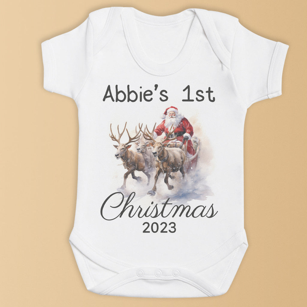 PERSONALISED 1st Christmas Name & Year - Baby Bodysuit & Baby T-Shirt