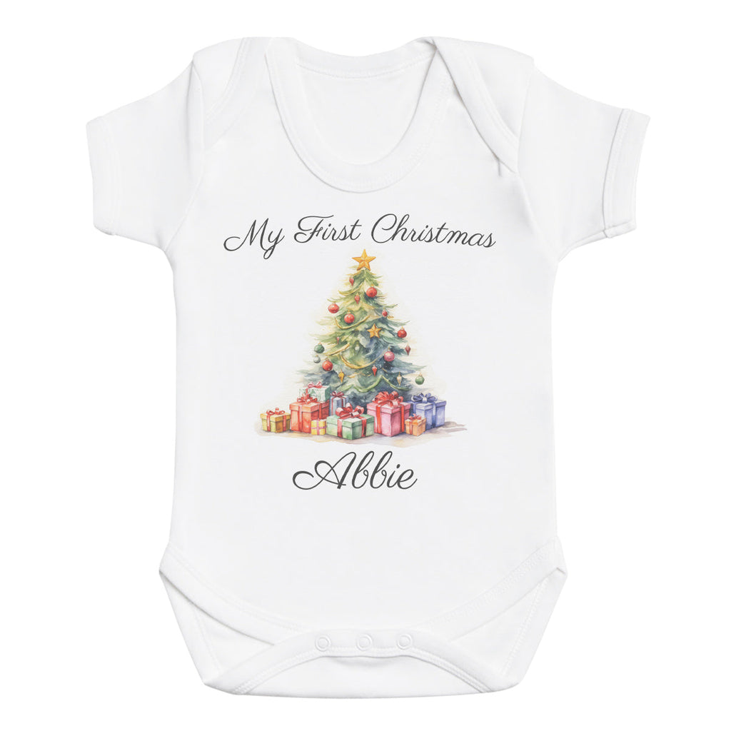 PERSONALISED My First Christmas Name with Xmas Tree - Baby Bodysuit & Baby T-Shirt