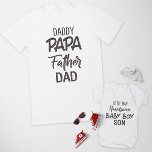 Baby Boy Wording & Daddy Wording Matching Father Baby Gift Set - Mens T Shirt & Baby Bodysuit - (Sold Separately)