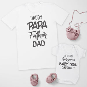Baby Girl Wording & Daddy Wording Matching Father Baby Gift Set - Mens T Shirt & Baby Bodysuit - (Sold Separately)