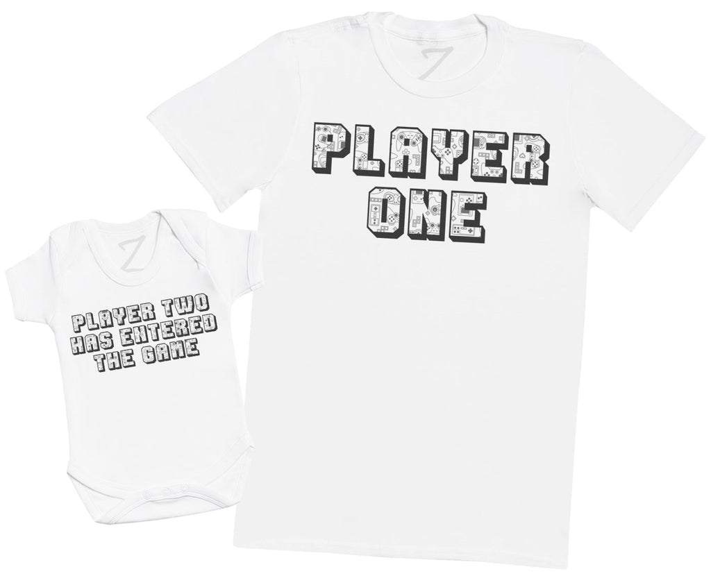 Player One Player Two TEXT - Baby Bodysuit & Mens T-Shirt (4339487604785)