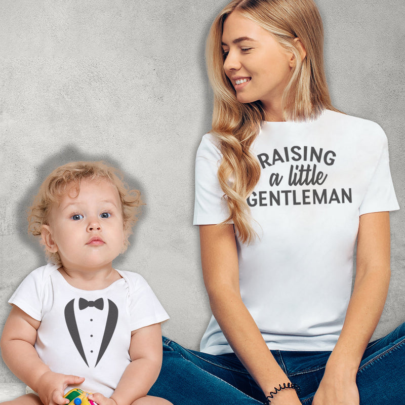 Raising A Little Gentleman - Baby T-Shirt & Bodysuit / Mum T-Shirt Matching Set - (Sold Separately)