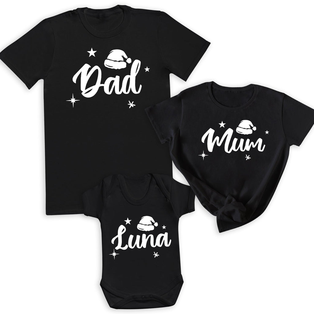 Personalised Dad, Mum & ... White Santa Hat - Family Matching Christmas Tops - Adult, Kids & Baby - (Sold Separately)