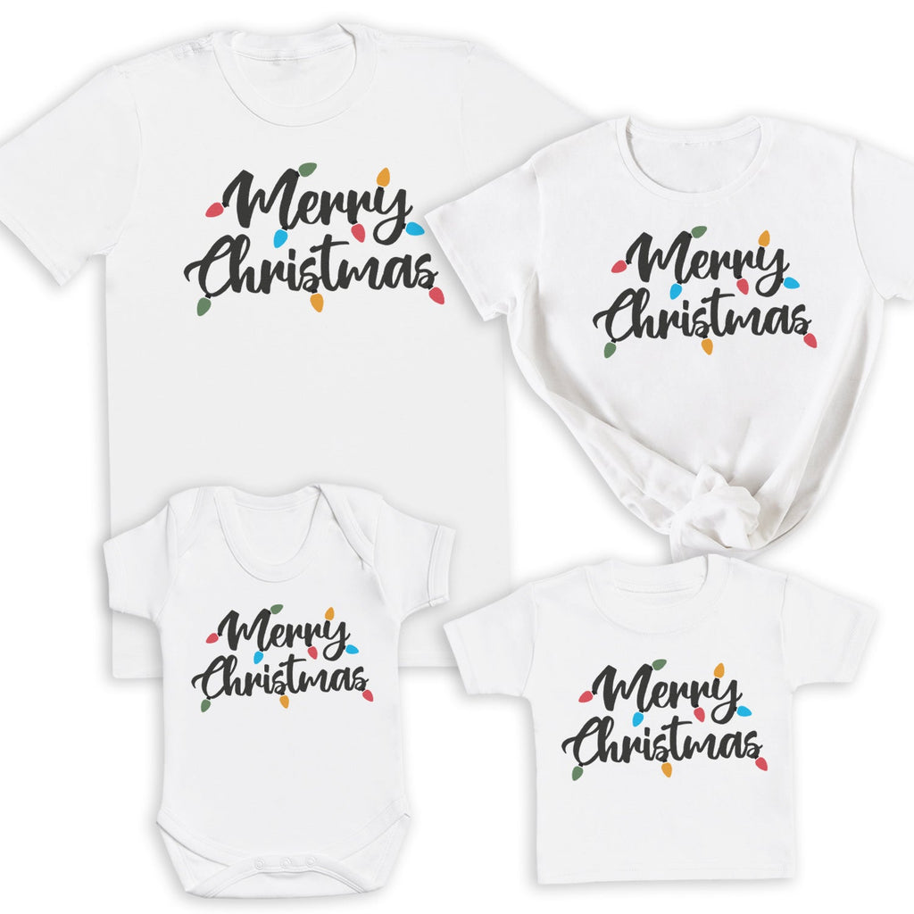 Merry Christmas Lights - Family Matching Christmas Tops - Adult, Kids & Baby - (Sold Separately)
