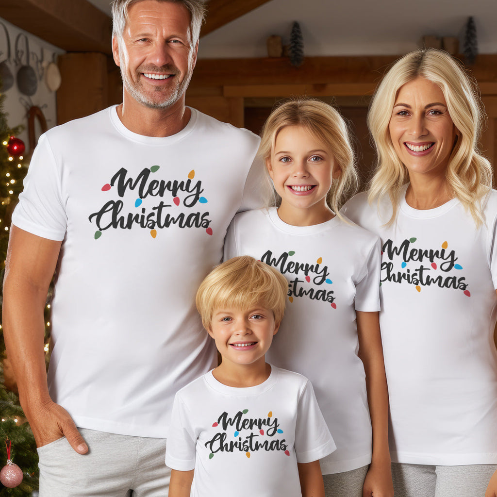 Merry Christmas Lights - Family Matching Christmas Tops - Adult, Kids & Baby - (Sold Separately)