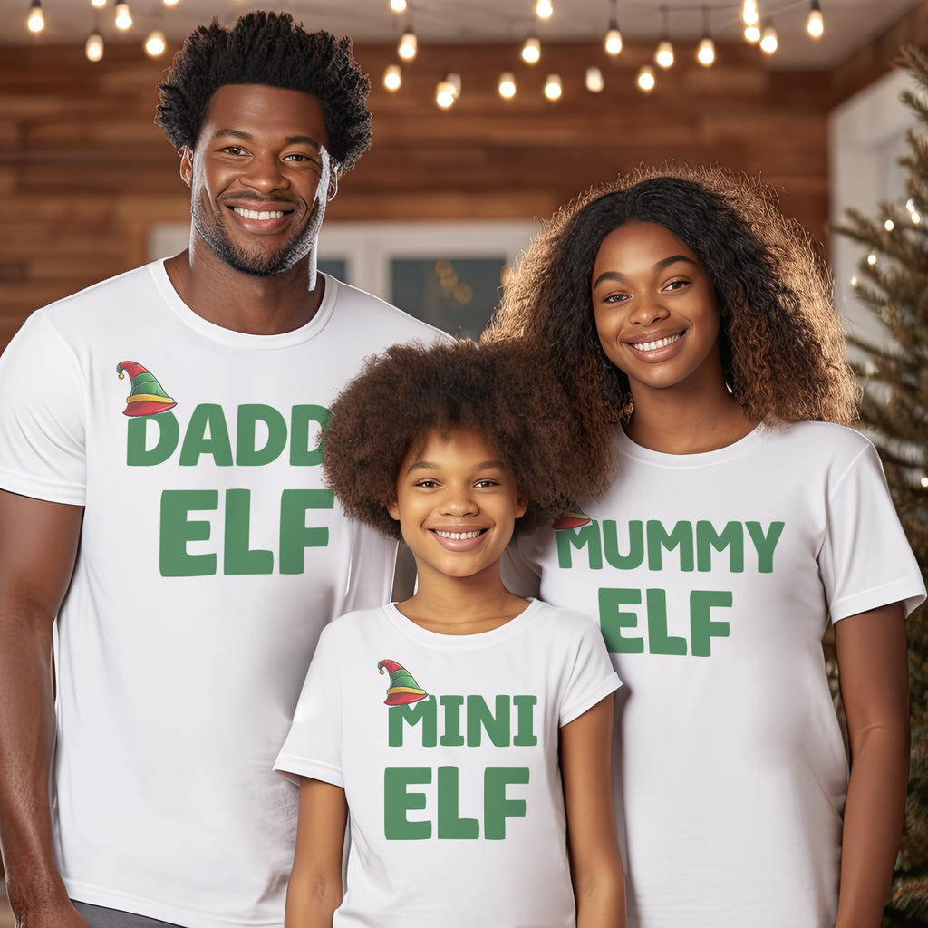 Daddy, Mummy & Mini Elf - Family Matching Christmas Tops - Adult, Kids & Baby - (Sold Separately)
