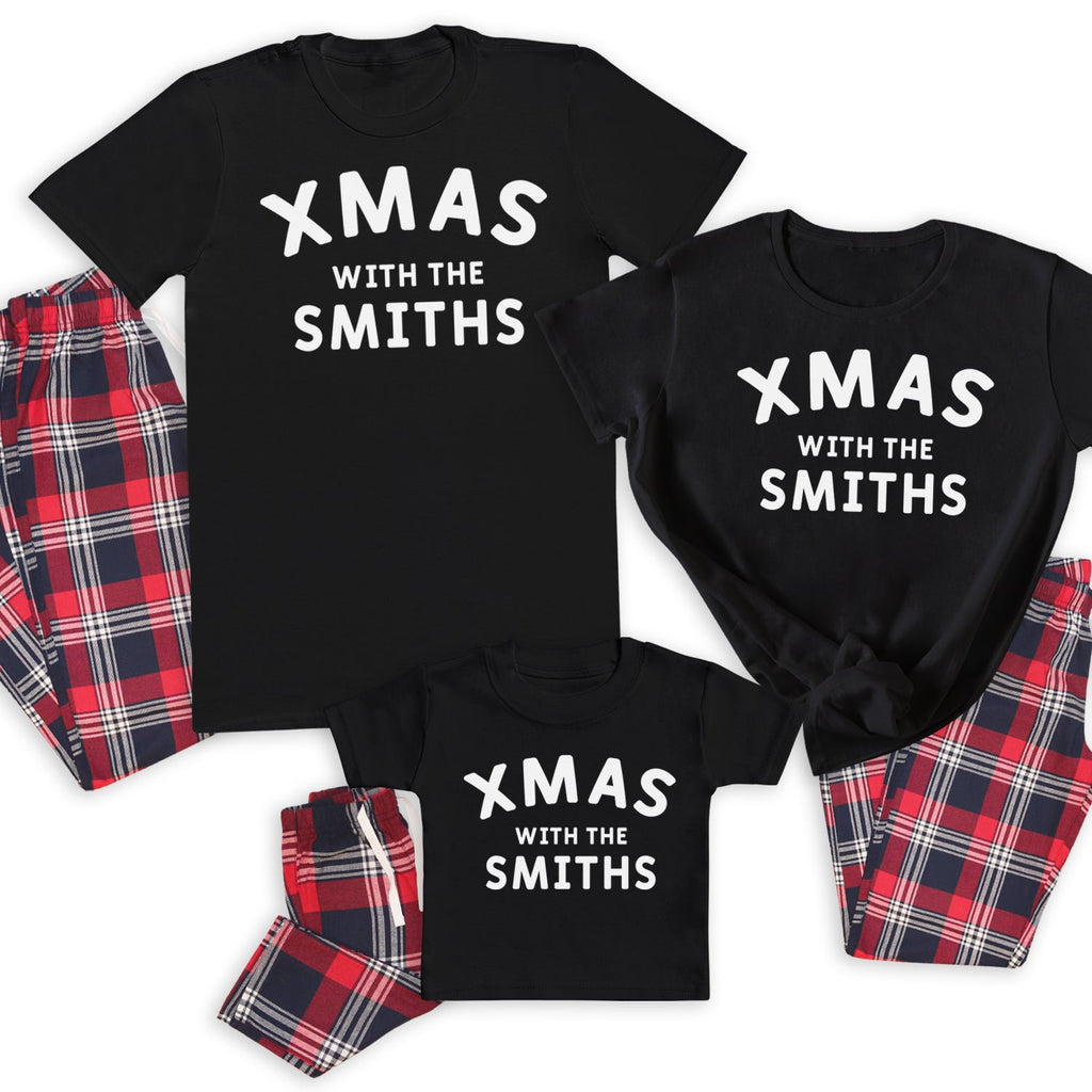 Personalised Christmas With The ... - Family Matching Christmas Pyjamas - Top & Tartan PJ Bottoms - (Sold Separately)