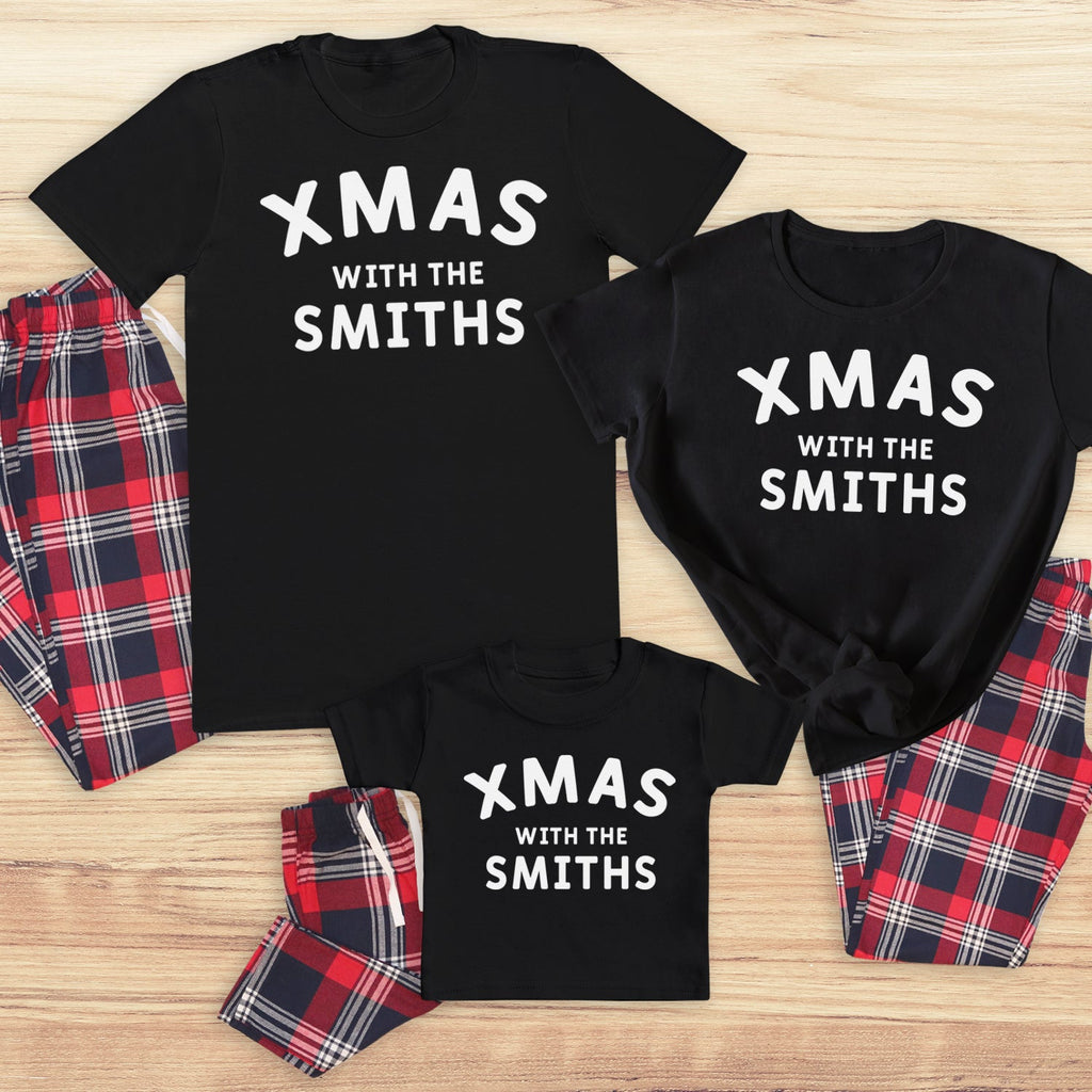 Personalised Christmas With The ... - Family Matching Christmas Pyjamas - Top & Tartan PJ Bottoms - (Sold Separately)