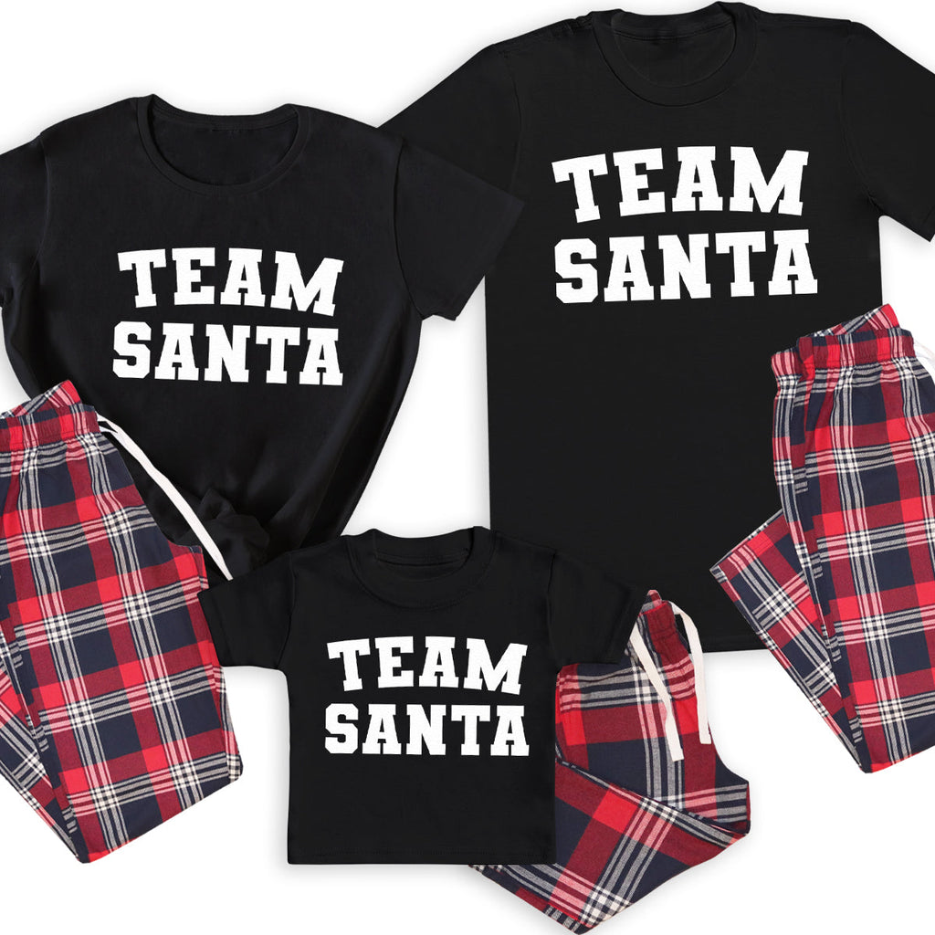 Team Santa - Family Matching Christmas Pyjamas - Top & Tartan PJ Bottoms - (Sold Separately)