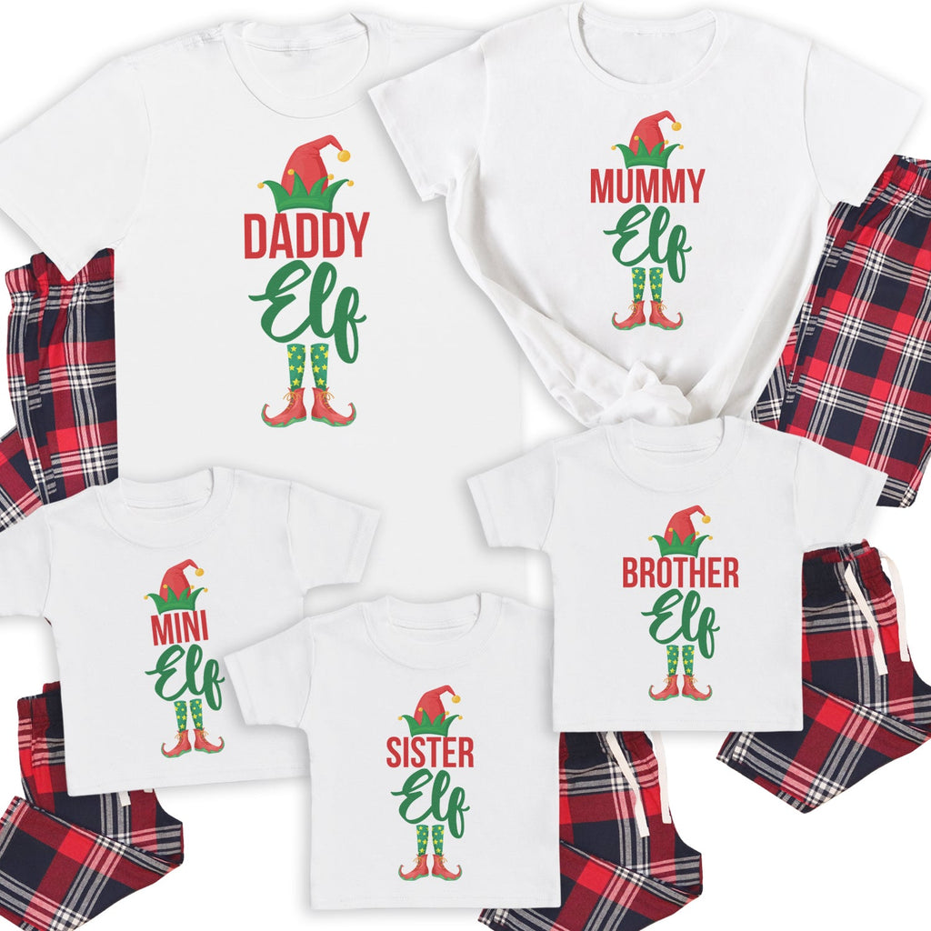 Full Family Elf Family Hat & Feet - Family Matching Christmas Pyjamas - Top & Tartan PJ Bottoms - (Sold Separately)