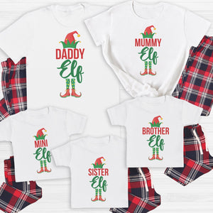 Full Family Elf Family Hat & Feet - Family Matching Christmas Pyjamas - Top & Tartan PJ Bottoms - (Sold Separately)