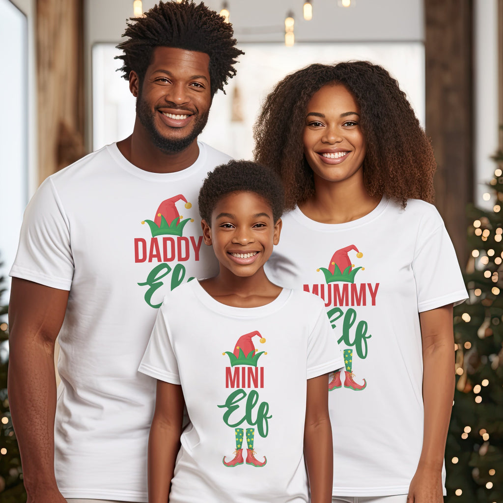 Daddy, Mummy & Mini Elf With Hat & Feet - Family Matching Christmas Tops - Adult, Kids & Baby - (Sold Separately)