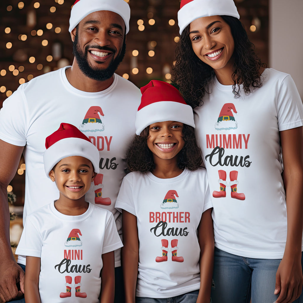Family Claus With Hat & Feet - Family Matching Christmas Tops - Adult, Kids & Baby - (Sold Separately)