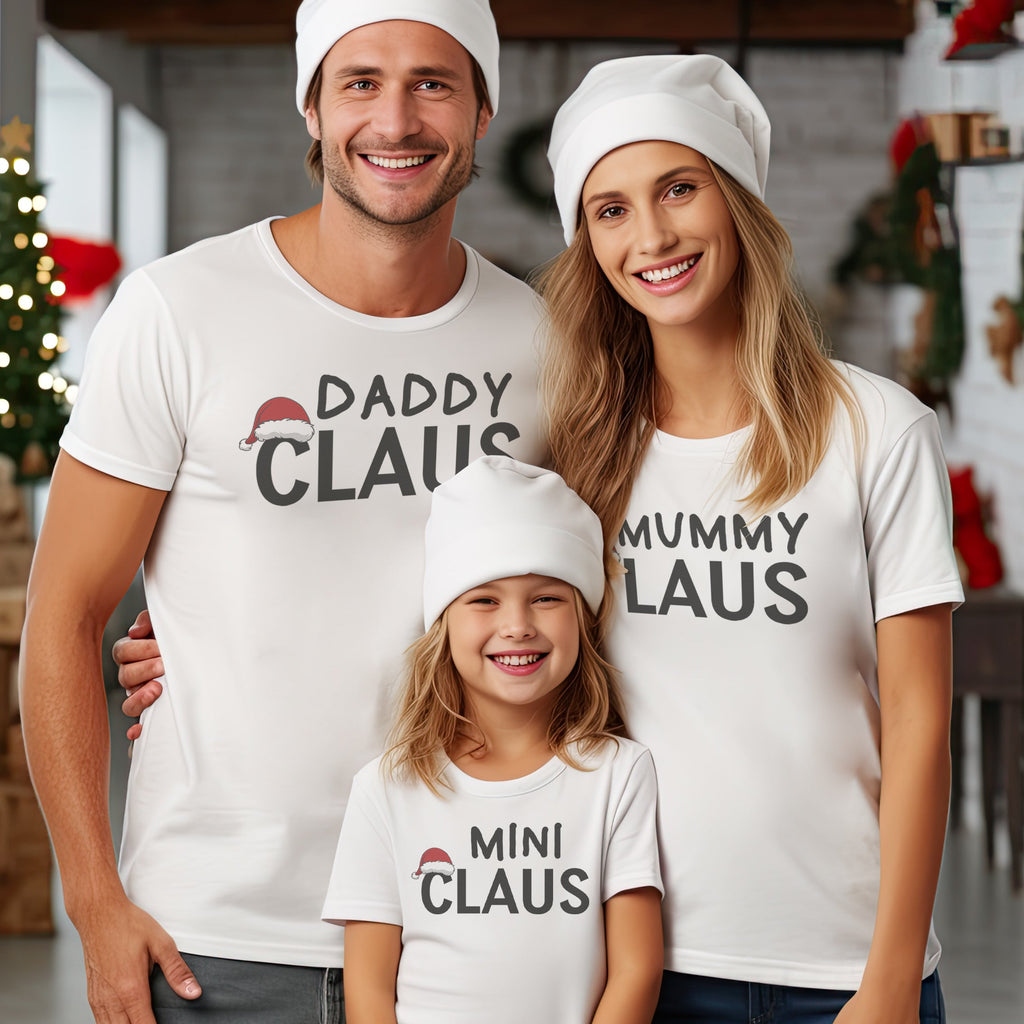 Daddy, Mummy Mini Clause With Hat - Family Matching Christmas Tops - Adult, Kids & Baby - (Sold Separately)