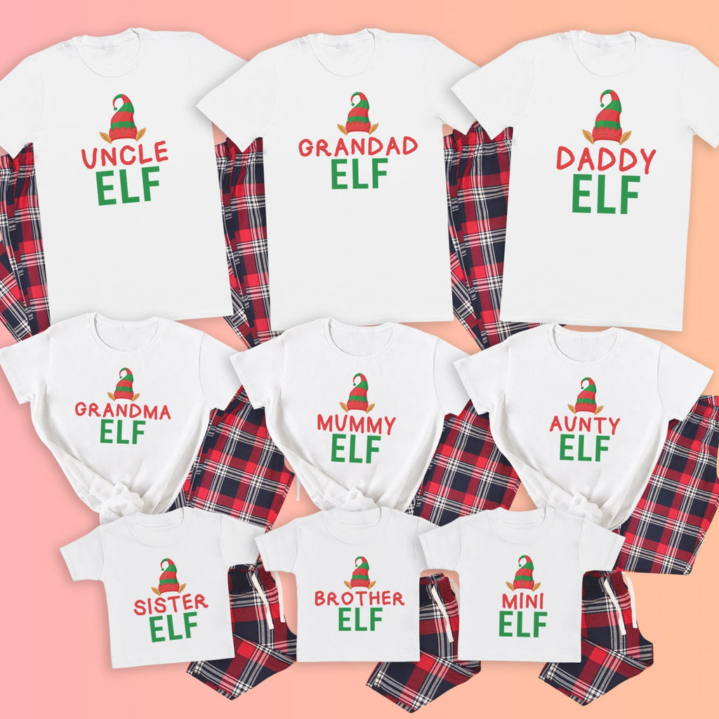 Full Family Elf Family Hat - Family Matching Christmas Pyjamas - Top & Tartan PJ Bottoms - (Sold Separately)