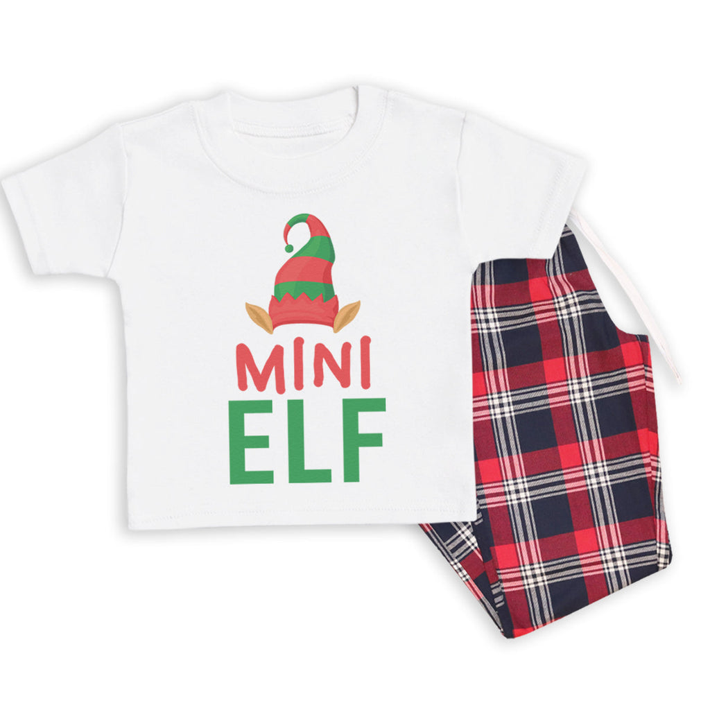 Mini Elf - Family Matching Christmas Pyjamas - Top & Tartan PJ Bottoms