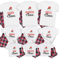 Full Family Claus Scripted - Family Matching Christmas Pyjamas - Top & Tartan PJ Bottoms - (Sold Separately)