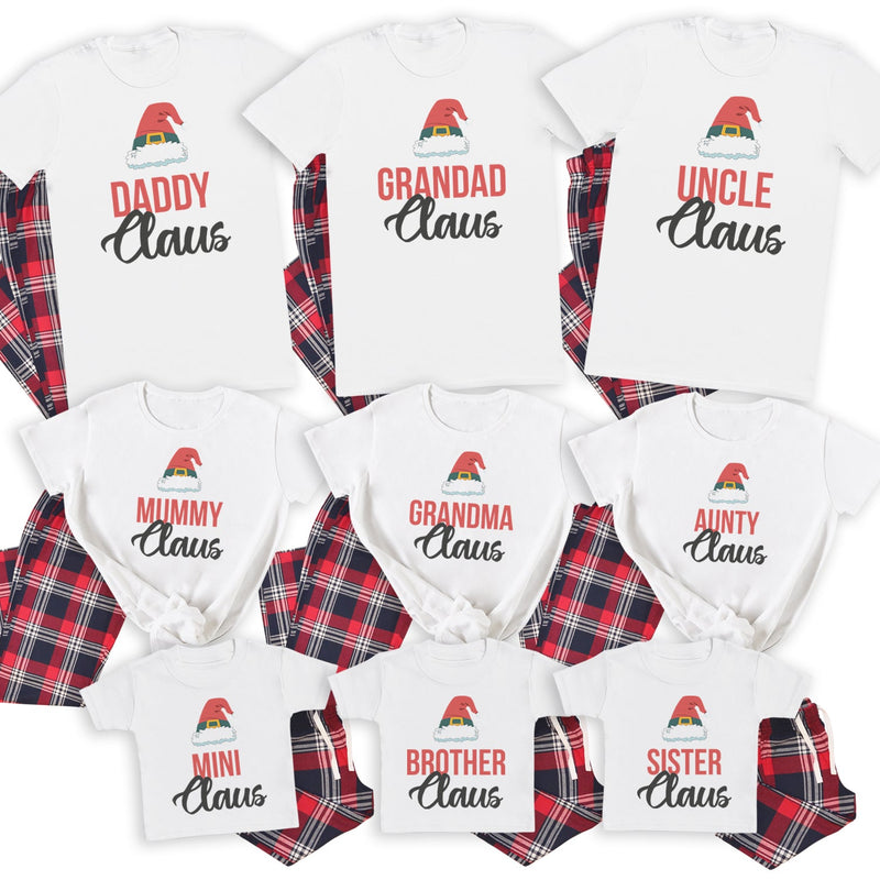 Full Family Claus Scripted - Family Matching Christmas Pyjamas - Top & Tartan PJ Bottoms - (Sold Separately)