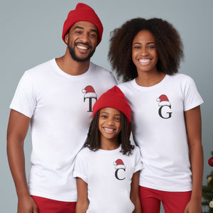 Personalised Inital With Santa Hat - Family Matching Christmas Tops - Adult, Kids & Baby - (Sold Separately)