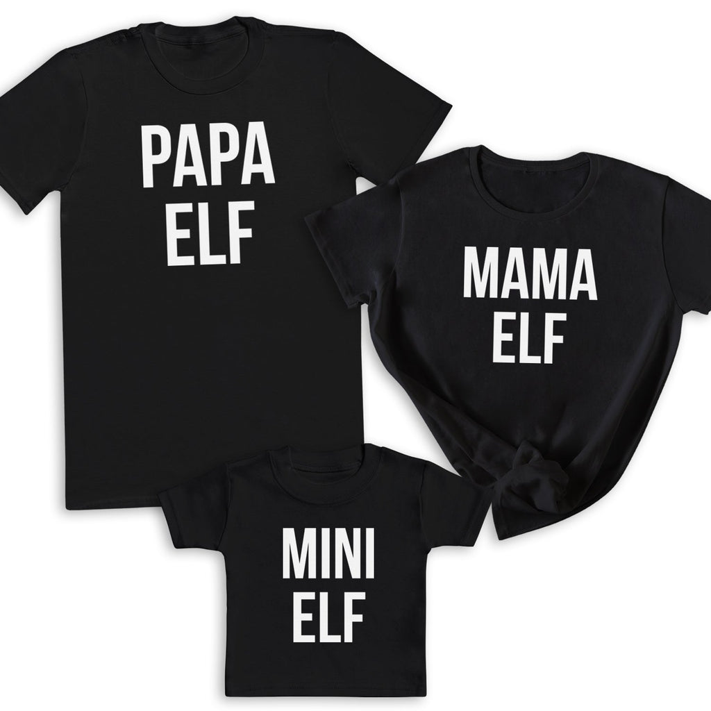 Papa, Mama, Mini Elf White - Family Matching Christmas Tops - Adult, Kids & Baby - (Sold Separately)