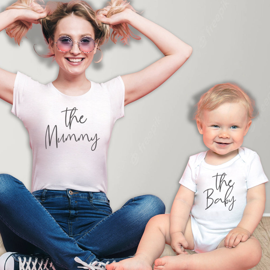 The Mummy The Baby - Baby T-Shirt & Bodysuit / Mum T-Shirt Matching Set - (Sold Separately)