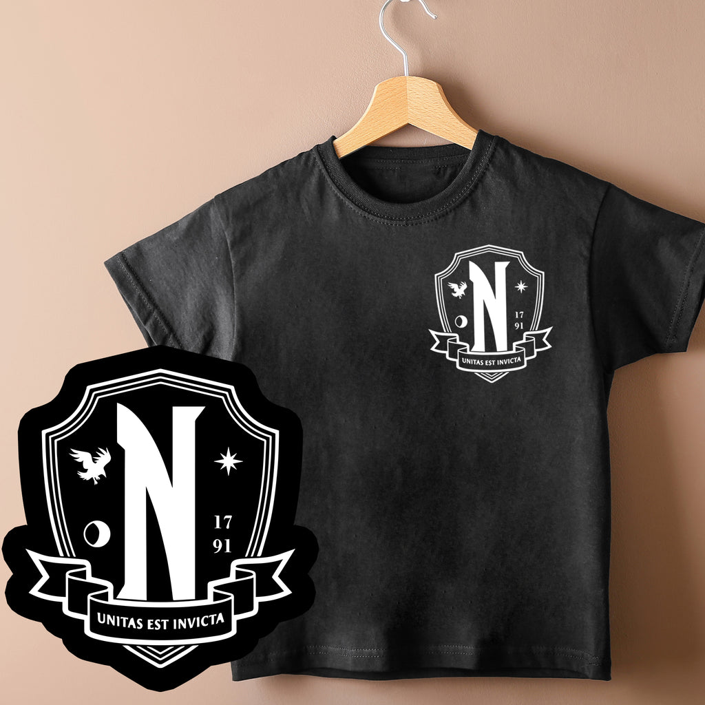 Nevermore Academy White Badge T-Shirt - Kids, Mens & Womens - All sizes
